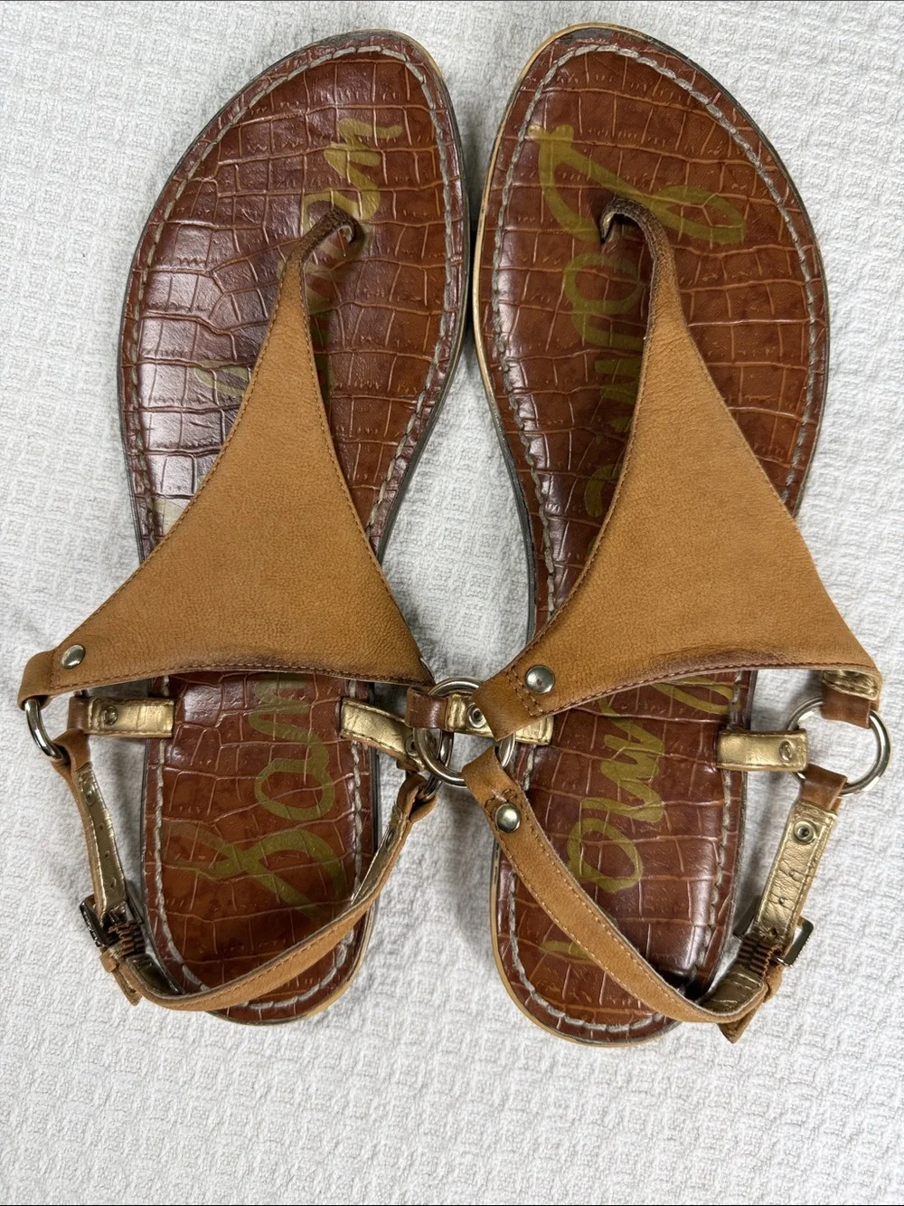 Sam Edelman Greta flat sandal 2 pairs tan and bronze leather size 9